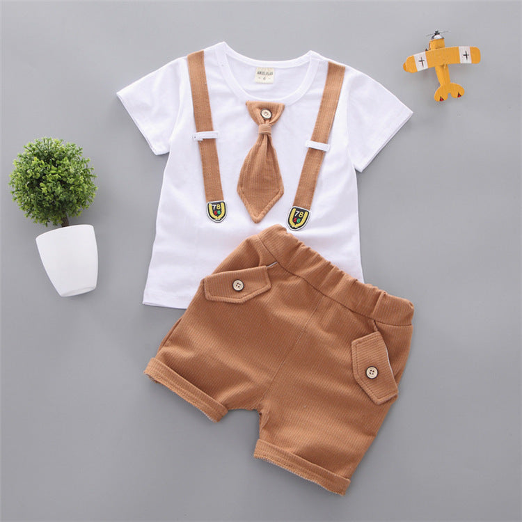 Wisaura™Baby Round Neck Tie Shorts T-shirt Set