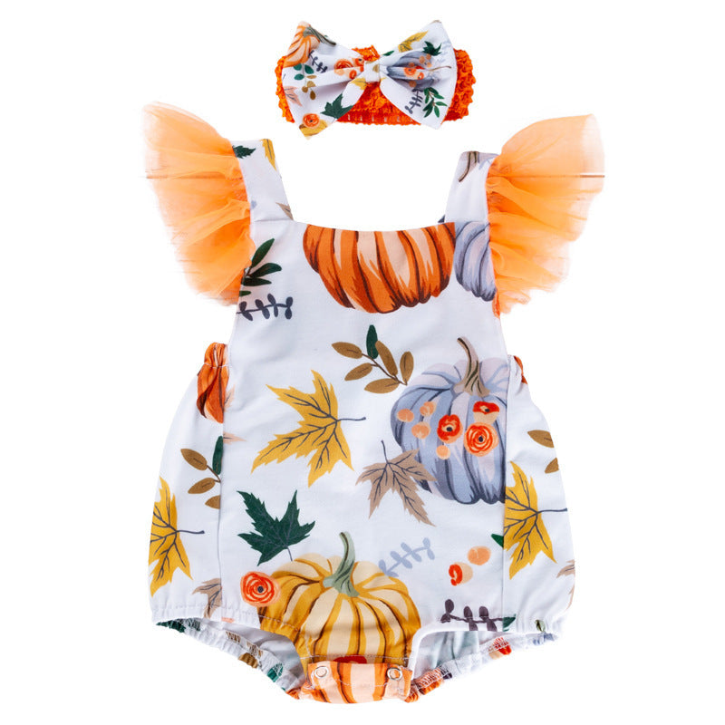 Wisaura™Printed pumpkin onesie