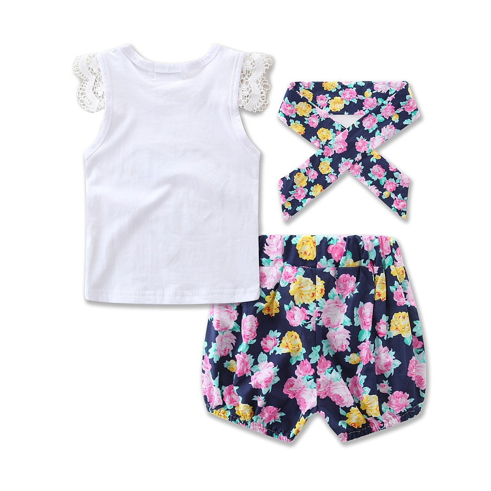 Wisaura™Girls' Floral Lace Top Floral Trousers