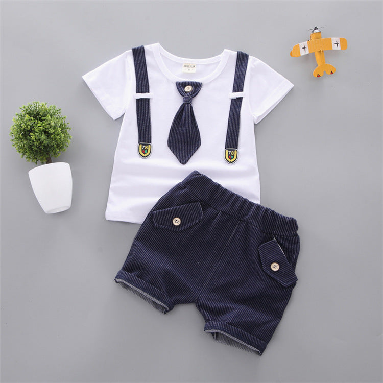 Wisaura™Baby Round Neck Tie Shorts T-shirt Set
