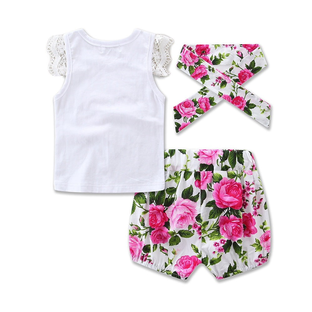 Wisaura™Girls' Floral Lace Top Floral Trousers
