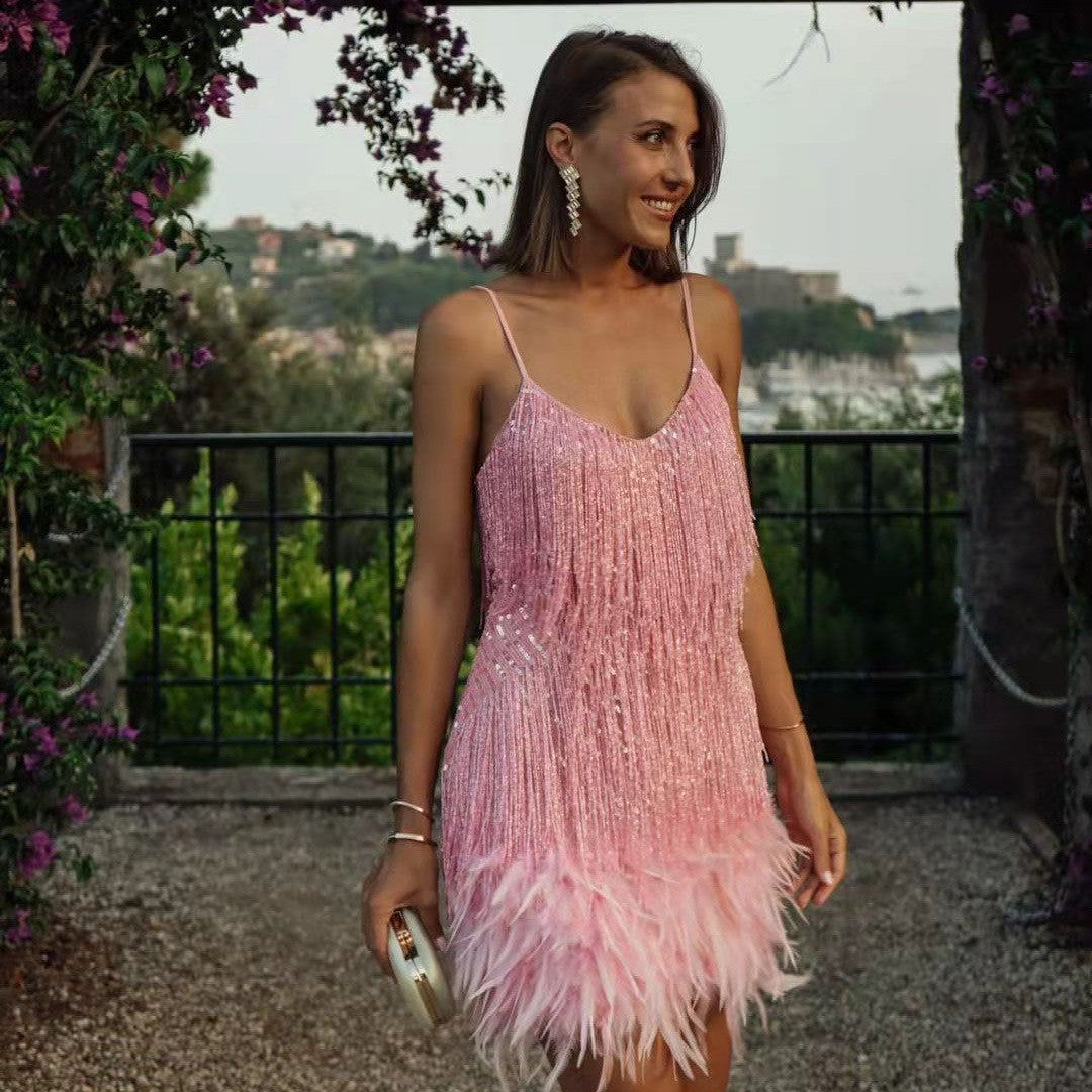 Wisaura™Strap Feather Stitching Dress