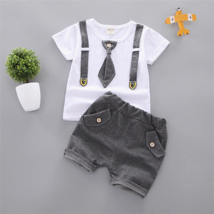 Wisaura™Baby Round Neck Tie Shorts T-shirt Set
