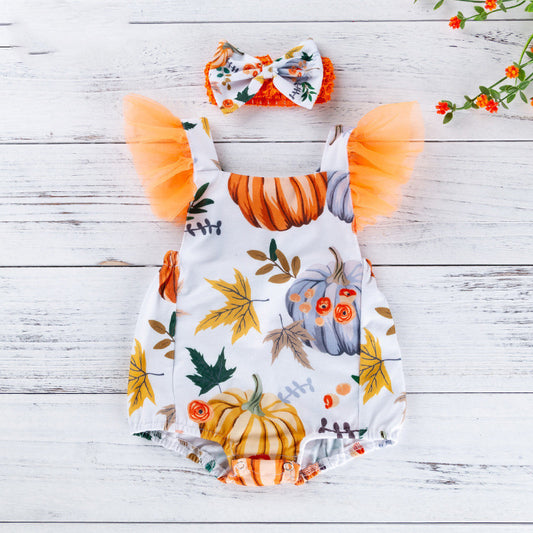 Wisaura™Printed pumpkin onesie