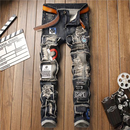 Wisaura™Ripped Jeans Men's Badge Patch Jeans