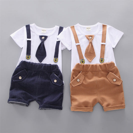 Wisaura™Baby Round Neck Tie Shorts T-shirt Set